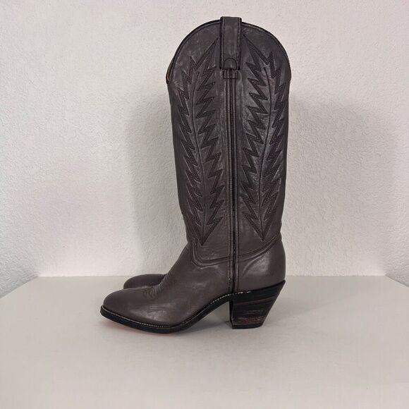 Double H Grey Leather Tall Western Heeled Cowboy Boots - Picture 1 of 14